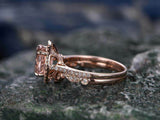 3.5ct Round Peach Morganite Halo Bridal Set Engagement Ring 14K Rose Gold Over