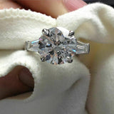 2.5Ct Round Cut Diamond Baguette Accents Engagement Ring 14K White Gold Finish
