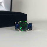 2.3ct Engagement Ring Radiant Cut Emerald Sapphire Trilogy 14k White Gold Finish