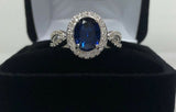 2.3ct Engagement Ring Oval Cut Blue Sapphire Split Shank Halo 14k WhiteGold Over