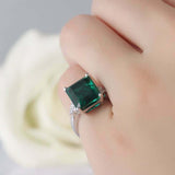 3.55ct Green Emerald Cut Diamond Petite Round Accents Ring 14k White Gold Finish