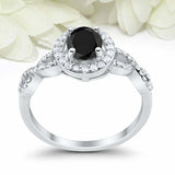 2ct Oval Cut Black Diamond Engagement Ring Twist Shank Halo 14k WhiteGold Finish