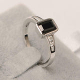 2ct Emerald Black Diamond Solitaire with Round Accent Ring 14k White Gold Finish