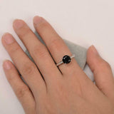 1.7ct Round Black Diamond Solitaire with Round Accent Ring 14k White Gold Finish