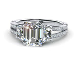 2ct Emerald Cut 3 Stone Milgrain Split Band Engagement Ring 14k WhiteGold Finish