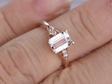 1ct Emerald Cut Peach Morganite Elegant Engagement Ring 14k Rose Gold Finish
