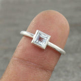 0.5ct Princess Cut Blue Aquamarine Bezel Set Solitaire Ring 14k WhiteGold Finish