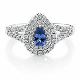 3ct Pear Cut Blue Sapphire Halo Split Band Engagement Ring 14k White Gold Finish