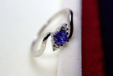 0.56ct Engagement Ring Round Cut Tanzanite Swirl Trilogy 14k White Gold Finish