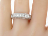 2.5ct Round Cut Diamond Half Eternity Milgrain Wedding Ring 14k White Gold Over