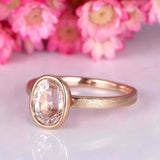 1.5ct Oval Cut Morganite Engagement Ring Bezel Set Solitaire 14k RoseGold Finish