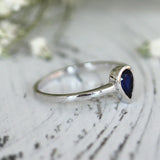 1Ct Pear Cut Sapphire Bezel Set Solitaire Engagement Ring 14K White Gold Finish
