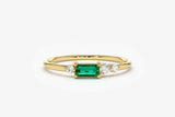 0.5ct Baguette Cut Green Emerald Petite Minimalist Ring 14k Yellow Gold Finish