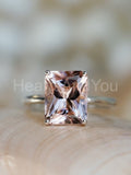 2.5ct Radiant Cut Simulated Peach Morganite Solitaire Ring 14k White Gold Plated