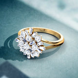 3Ct Baguette Cut Diamond Floral Sunburst Engagement Ring 14K Yellow Gold Finish