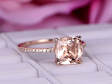 1ct Cushion Peach Morganite Engagement Ring Diamond Accents 14k Rose Gold Finish