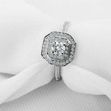 2.3ct Round Cut Diamond Dual Halo Solitaire with Accent Ring 14k White Gold Over