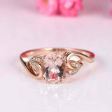1.7ct Oval Cut Peach Morganite Engagement Ring Leaf Design 14k Rose Gold Finish