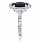 2.1ct Oval Cut Blue Sapphire Engagement Ring Halo Solitaire 14k WhiteGold Finish