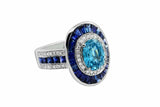 2ct Oval Blue Aquamarine Engagement Ring Dual Halo Art Deco 14k White Gold Over