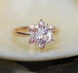 2.5ct Round Peach Morganite Diamond Flower Engagement Ring 14k Rose Gold Over
