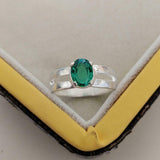 2ct Engagement Ring Oval Cut Green Emerald Split Shank 14k White Gold Finish