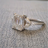 2Ct Emerald Cut Diamond Engagement Ring 14K White Gold Over Leaf Marquise Accent