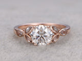 2.1ct Round Cut Moissanite Leaf Accents Engagement Ring 14K White Gold Plated