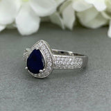 3ct Pear Cut Blue Sapphire Halo Solitaire Engagement Ring 14k White Gold Finish