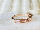 2ct Emerald Cut Simulated Peach Morganite 5 Stone Bezel Band 14k RoseGold Plated