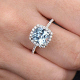 2.2ct Engagement Ring Cushion Cut Blue Topaz Diamond Halo 14k White Gold Finish