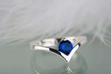 0.5ct Round Blue Sapphire Engagement Ring Solitaire Curved 14k White Gold Finish