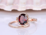 1.6ct Oval Cut Red Garnet Split Bridal Set Engagement Ring 14k Rose Gold Finish