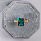 2.3ct Emerald Cut Simulated London Blue Topaz Hidden Halo Ring 14K Gold Plated