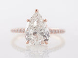 2.4ct Pear Cut Diamond Engagement Ring Accents with Solitaire 14k Rose Gold Over