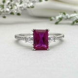 2.2ct Radiant Cut Pink Ruby Solitaire with Accent Ring 14k White Gold Finish