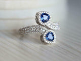 4ct Engagement Ring Pear Cut Blue Sapphire Cocktail Bypass 14k White Gold Finish
