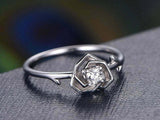 0.4ct Round Cut Diamond Engagement Ring Flower Solitaire 14k White Gold Finish