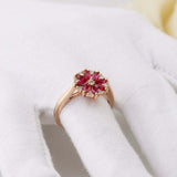 2.2ct Marquise Cut Pink Ruby Engagement Ring Flower Design 14k Rose Gold Finish
