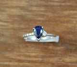 1ct Engagement Ring Pear Blue Sapphire Two Stone Solitaire 14k White Gold Finish