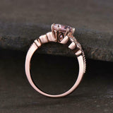 2ct Engagement Ring Oval Cut Morganite Leaf Milgrain Accents 14k Rose Gold Over