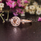 1ct Round Cut Simulated Peach Morganite Halo Engagement Ring 14k RoseGold Plated