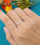 0.55ct Round Cut Moissanite Curved Stacking Wedding Band 14k White Gold Plated