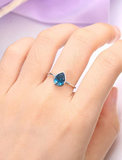 0.5ct Bezel Set Solitaire Ring Pear Cut London Blue Topaz 14k White Gold Finish