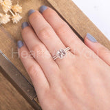 2ct Cushion Cut Simulated Peach Morganite Halo Bridal Set 14k Rose Gold Plated