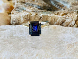 2.2ct Emerald Cut Simulated Blue Sapphire Solitaire Ring 14k White Gold Plated