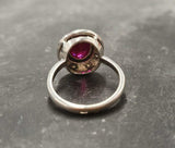 2ct Engagement Ring Oval Cut Pink Ruby Vintage Inspired Halo 14k White Gold Over