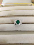 2.6ct Engagement Ring Oval Cut Green Emerald Wide Halo 14k White Gold Finish
