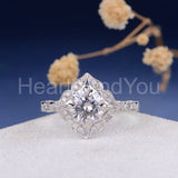 2.1ct Round Cut Moissanite Floral Milgrain Halo Women Ring 14k White Gold Plated