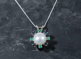 1.5ct Round Cut Pearl Halo Pendant 14k White Gold Finish NO CHAIN